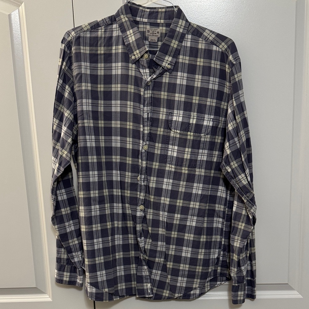 J. Crew Men's Plaid Shirt - Navy and Cream